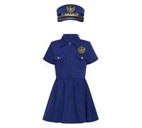 Miutii Costume de police pour enfant fille - Uniforme de policière - Manches courtes - Robe tutu avec bonnet - Pour Halloween, carnaval, fête - Taille A - Bleu marine - 128-140 cm