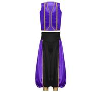 Miutii Costume de prince arabe pour garçon - Gilet oriental + pantalon sarouel - Vêtement arabe - Tenue de carnaval - Violet et noir - Taille 110-116