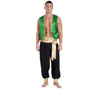 Miutii Costume de prince arabe pour homme - Veste en satin + pantalon d'Aladin - Vêtement arabe - Lampe miracle - Costume de carnaval - Vert et noir - Taille L