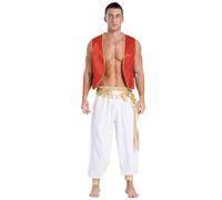 Miutii Costume de prince arabe pour homme - Veste en satin + pantalon d'Aladin - Vêtement arabe - Lampe miracle - Costume de carnaval - Bordeaux et blanc - Taille L