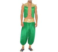 Miutii Costume de prince arabe pour homme - Veste en satin + pantalon sarouel - Lampe miracle - Costume de carnaval - Vert - Taille XL