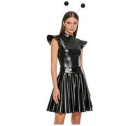 Miutii Costume d'extraterrestre pour femme - Costume d'astronaute spatial - Combinaison métallique avec jupe - Serre-tête - Halloween - Carnaval - Robe de fête - Noir - Taille M