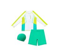 Miutii Maillot de bain 3 pièces pour garçon - Manches longues - Avec bonnet de bain - Protection UV - Pour l'été, B jaune-vert, 104-110