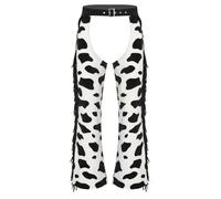 Miutii Pantalon de cowboy pour homme - Motif vache - Ouvert - Avec franges - Pantalon de cowboy sauvage - Pantalon de danse disco, noir/blanc, L