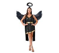 Miutii Robe d'ange pour femme avec ailes d'ange, auréole de Noël, robe maxi pour Halloween, carnaval, fête, C, noir, taille M