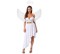 Miutii Robe d'ange pour femme avec ailes d'ange, auréole de Noël, robe maxi pour Halloween, carnaval, fête, B, blanc, taille XL