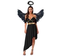 Miutii Robe d'ange pour femme avec ailes d'ange, auréole de Noël, robe maxi pour Halloween, carnaval, fête, B, noir, taille XXL