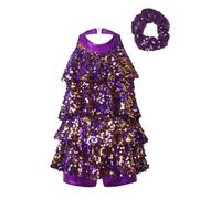 Miutii Robe de danse latine brillante à paillettes pour fille - Justaucorps de gymnastique - Rumba Samba - Salle de bal - Jazz - Moderne - Danse, B violet., 98-104