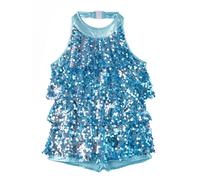 Miutii Robe de danse latine brillante à paillettes pour fille - Justaucorps de gymnastique - Rumba Samba - Salle de bal - Jazz - Moderne - Danse, A bleu, 122-128