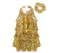 Miutii Robe de danse latine brillante à paillettes pour fille - Justaucorps de gymnastique - Rumba Samba - Salle de bal - Jazz - Moderne - Danse, B Gold., 98-104