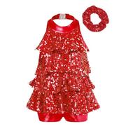 Miutii Robe de danse latine brillante à paillettes pour fille - Justaucorps de gymnastique - Rumba Samba - Salle de bal - Jazz - Moderne - Danse, b rouge, 98-104