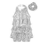 Miutii Robe de danse latine brillante à paillettes pour fille - Justaucorps de gymnastique - Rumba Samba - Salle de bal - Jazz - Moderne - Danse, B argenté., 98-104