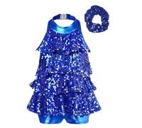 Miutii Robe de danse latine brillante à paillettes pour fille - Justaucorps de gymnastique - Rumba Samba - Salle de bal - Jazz - Moderne - Danse, B bleu roi, 98-104
