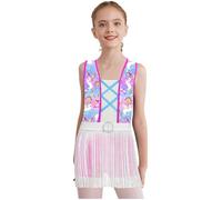 Miutii Robe de danse latine pour fille - Imprimé floral - Robe à franges avec short - Chacha Salsa - Danse moderne - Jazz, coloré, 134-140