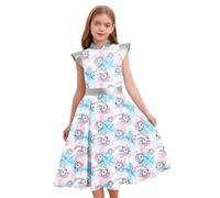 Miutii Robe de princesse pour fille - Imprimé licornes - Avec manches - Ligne A - Robe d'été - Robe de vacances d'anniversaire - Robe de fête, argenté, 158-164