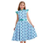 Miutii Robe de princesse pour fille - Imprimé licornes - Avec manches - Ligne A - Robe d'été - Robe de vacances d'anniversaire - Robe de fête, bleu, 146-152