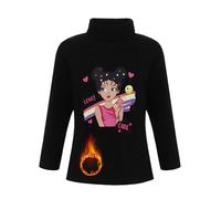 Miutii T-shirt thermique en polaire pour fille - Col roulé - Imprimé dessin animé - Manches longues - Chaud - Sous-vêtement thermique, c noir, 80-92