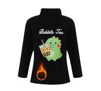 Miutii T-shirt thermique en polaire pour fille - Col roulé - Imprimé dessin animé - Manches longues - Chaud - Sous-vêtement thermique, a noir, 110-116