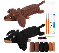 MIUUIPI Kit de crochet pour débutants - 2 teckels complets - Avec crochet, fil et instructions vidéo étape par étape - Kit de démarrage au crochet pour bricolage