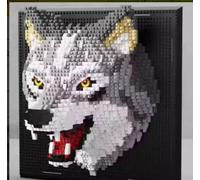 MIUUIPI Requin 3D Art - Kit de construction pour adultes - Micro mini blocs de serrage - Décoration murale - Cadeau pour la maison et le bureau (tête de loup)