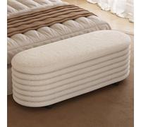 Miuuod Banc de Rangement Ovale, Tabouret Repose-Pieds Rembourré avec Grand Compartiment Caché, Banc de Bout de Lit pour Chambre, Salon, Beige Confortable avec Éponge à Haute Résilience