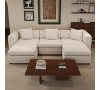 Miuuod Canapé-lit sectionnel surdimensionné 5 places en forme de L/U pour salon, 3 places avec 2 ottomanes de rangement, assise profonde extra large