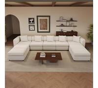 Miuuod Canapé-lit sectionnel surdimensionné en forme de L/U de 9 places pour salon, 5 places avec 4 ottomans, canapés confortables en forme de L, grand lit en velours beige, 466 cm de long