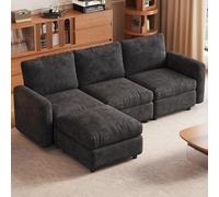 Miuuod Canapé modulaire en L 4 Places avec Pouf - Ensemble de canapés Convertibles avec Chaise, canapé Moderne à Assise Profonde pour Salon, canapé avec Dossier Moelleux, Couleur Gris foncé