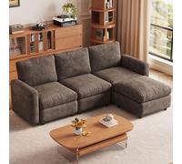 Miuuod Canapé modulaire en L 4 Places avec Pouf - Ensemble de canapés Convertibles avec Chaise, canapé Moderne à Assise Profonde pour Salon, canapé avec Dossier Moelleux, Couleur Marron