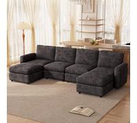 Miuuod Canapé modulaire en U 6 Places avec Pouf - Ensemble de canapés Convertibles avec Chaise, canapé Moderne à Assise Profonde pour Salon, canapé avec Dossier Moelleux, Couleur Gris foncé