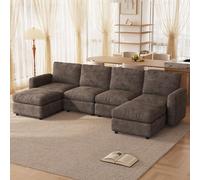 Miuuod Canapé modulaire en U 6 Places avec Pouf - Ensemble de canapés Convertibles avec Chaise, canapé Moderne à Assise Profonde pour Salon, canapé avec Dossier Moelleux, Couleur Marron