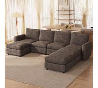 Miuuod Canapé modulaire en U 7 Places avec Pouf - Ensemble de canapés Convertibles avec Chaise, canapé Moderne à Assise Profonde pour Salon, canapé avec Dossier Moelleux, Couleur Marron