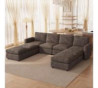 Miuuod Canapé modulaire en U 8 Places avec Pouf - Ensemble de canapés Convertibles avec Chaise, canapé Moderne à Assise Profonde pour Salon, canapé avec Dossier Moelleux, Couleur Marron