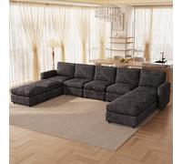 Miuuod Canapé modulaire en U 9 Places avec Pouf - Ensemble de canapés Convertibles avec Chaise, canapé Moderne à Assise Profonde pour Salon, canapé avec Dossier Moelleux, Couleur Gris foncé