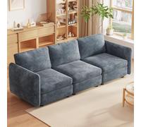 Miuuod Canapé sectionnel modulaire 3 places, velours moderne avec housse de coussin amovible et lavable pour petits espaces, cadre en bois massif, largeur 235 cm, bleu clair