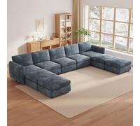 Miuuod Canapé sectionnel surdimensionné avec méridienne moderne - Canapé modulaire en forme de U 5 places et 4 ottomans de rangement pour salon, bureau, cadre en bois massif, 375 cm de large, bleu