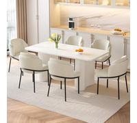 Miuuod Ensemble de table de cuisine de 160 cm, 1 table avec 6 chaises pour 4 à 8 personnes pour salle à manger, table de cuisine avec chaises de canapé rembourrées, table console stable, table de