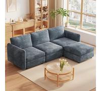 Miuuod Grand canapé modulaire convertible en forme de L avec cadre en bois massif, canapé moderne 4 places et ottomans de rangement pour salon, bureau, canapé profond confortable, 235 cm de large