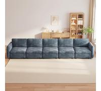 Miuuod Grand canapé modulaire modulaire convertible 5 places avec housses de coussin amovibles et lavables, tapissé de tissu moderne, cadre en bois massif, bleu clair (375 cm)