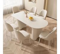 Miuuod Grand ensemble de table à manger ovale de 70" avec 6 chaises rembourrées, plateau de table résistant aux rayures et pieds en forme de vague, design esthétique pour cuisine, salle à manger ou