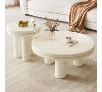 Miuuod Modern Nesting Coffee Table Set of 2, Round Center Table & Small Side Table, Space-Saving Circular Tables with Sturdy 3-Leg Design
