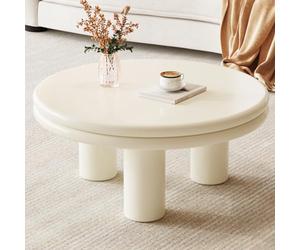Miuuod Modern Round Coffee Table, 85CM Large Circular Center Table for Living Room, Minimalist Tea Table with Sturdy 3-Leg Support