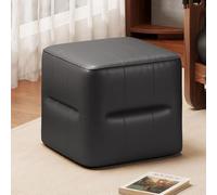Miuuod Pouf cube, siège ottoman, repose-pieds en cuir synthétique noir, tabouret de maquillage pour salon, chambre à coucher, chambre d'enfant, pouf de sol confortable pour la décoration intérieure