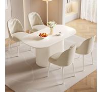 Miuuod Table salle à manger ovale blanche 160 cm avec 4 chaises, moderne et résistant aux hautes températures et usure, pour salle à manger