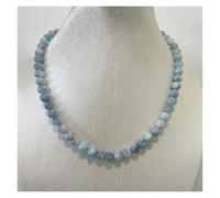 MIUYTRN Collier de Jade Aigue-Marine 8MM, Perles en Pierre Naturelle Bleue, Bijoux de Soins de santé, Protection des Pierres précieuses, Ras du Cou de guérison for Femme(55cm)