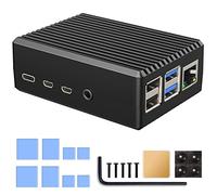 Miuzei Boîtier Aluminium Passif sans Ventilateur pour Raspberry Pi 4/4B | Boîtier alu CNC, Passif 30-40 °C, Sans ventilateur silencieux, pour 4/8/2GB, 24h/24 7j/7, 8 pads therm., 4 colonnes therm.
