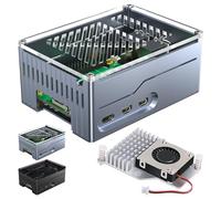 Miuzei Boîtier Aluminium pour Raspberry Pi 5 PCIe M.2 NVMe SSD Hat, Gris | Boîtier alu robuste, Couvercle acrylique sans interf. WiFi, Refroidisseur officiel inclus, pour HAT X1001/X1003/X1004/X1000