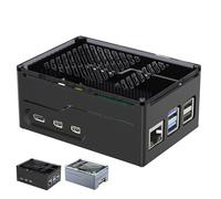 Miuzei Boîtier Aluminium pour Raspberry Pi 5 PCIe M.2 NVMe SSD Hat, Noir | Boîtier alu robuste, Couvercle acrylique sans interf. WiFi, Compatible avec Active Cooler, pour HAT X1001/X1003/X1004/X1000