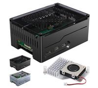 Miuzei Boîtier Aluminium pour Raspberry Pi 5 PCIe M.2 NVMe SSD Hat, Noir | Boîtier alu robuste, Couvercle acrylique sans interf. WiFi, Refroidisseur officiel inclus, pour HAT X1001/X1003/X1004/X1000