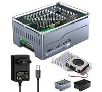 Miuzei Boîtier Métal Gris pour Raspberry Pi 5 avec Alimentation 27W, Ventilateur de Refroidissement Actif Officiel, Adaptateur USB-C PD 5,1V 5A Compatible 4Go 8Go 16Go